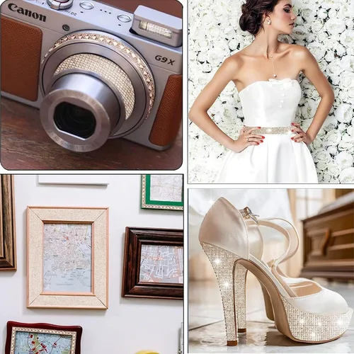 Miniatura 5 de 4 rollos de cinta autoadhesiva con diamantes de imitación, cinta de diamantes bling con pegatinas de 2 mm para manualidades, bodas, cumpleaños