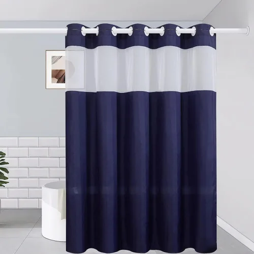 Miniatura 9 de Furlinic Cortina de ducha pequeña de 36 x 72 pulgadas, no necesita ganchos, cortinas de baño de tela de tamaño medio con ventana transparente, Gris