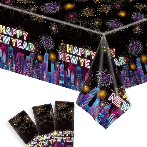 Miniatura 9 de KatchOn, Mantel de feliz año nuevo – 108 x 54 pulgadas, paquete de 3 Decoraciones de Año Nuevo 2026 Mantel de feliz año nuevo 2026