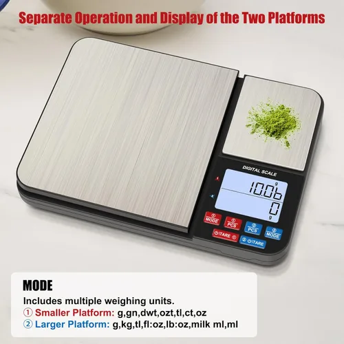 Miniatura 3 de Báscula digital de cocina de doble plataforma de 22 libras, báscula de alimentos de acero inoxidable Diyife con capacidad de precisión de 22 libras