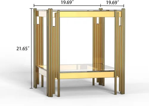 Miniatura 217 de Mesa de centro de cristal de lujo, mesa de centro de sofá de 47 pulgadas con marco de acero inoxidable dorado y parte superior de vidrio negro, mesa