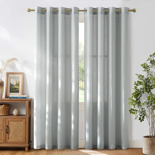 Miniatura 177 de NICETOWN Cortinas de lino natural con textura de lino para dormitorio, mezcla de lino rústica con ojales en la parte superior, semitransparentes