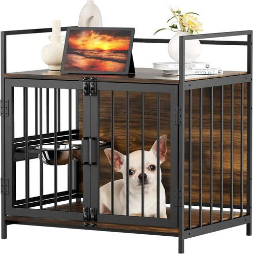 Miniatura 10 de ROOMTEC Furniture Style - Jaula grande para perros con comedero elevado ajustable de 360° para perros, 2 cuencos de acero inoxidable, cojín