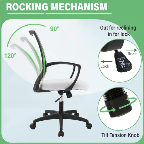 Miniatura 5 de Silla de escritorio de oficina, silla ergonómica para juegos de computadora con ruedas giratorias de 360 grados, sillas de escritorio de oficina