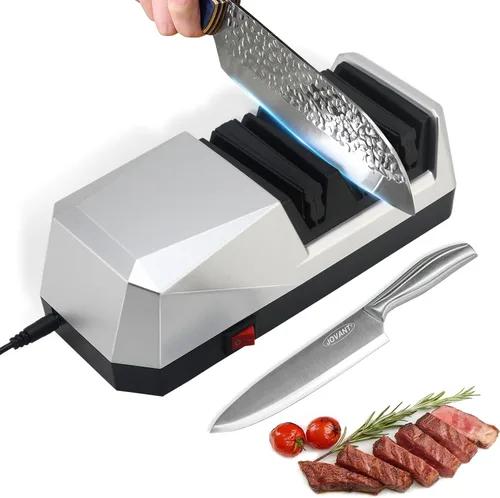 Afilador de cuchillos eléctrico con sistema de afilado de 3 pasos y abrasivos de diamante, adecuado para la mayoría de cuchillos de metal y