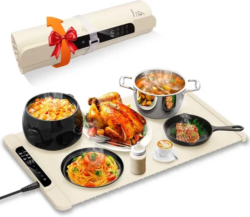FZF - Tapete de calentamiento eléctrico, calentador de alimentos portátil de calentamiento rápido para fiestas, buffet con temporizador de 0.5 a 10