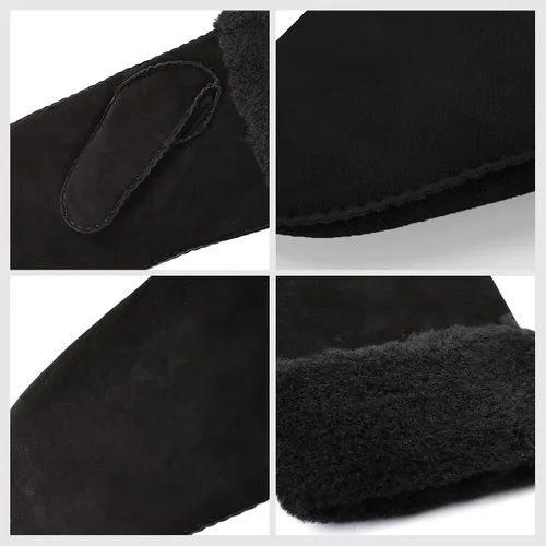 Miniatura 5 de Surblue Manoplas de gamuza de oveja de invierno para hombre, piel de oveja de alta calidad, cálido puño grueso forrado de lana de cordero