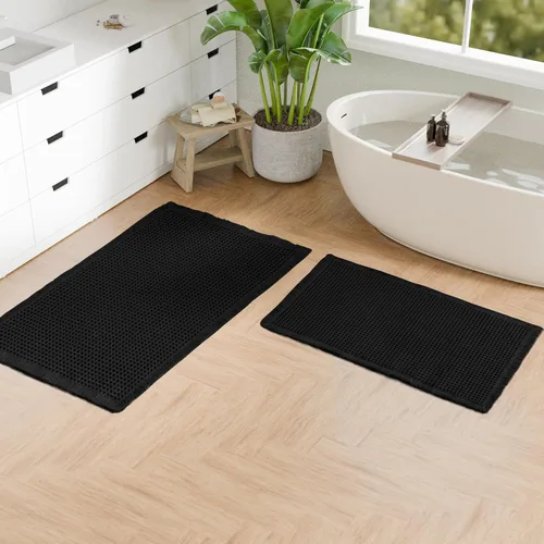 Miniatura 14 de Hiasan Tapete de baño de punto gofre, súper absorbente, antideslizante, con borlas, lavable a máquina, tapete con parte trasera de goma ultra suave