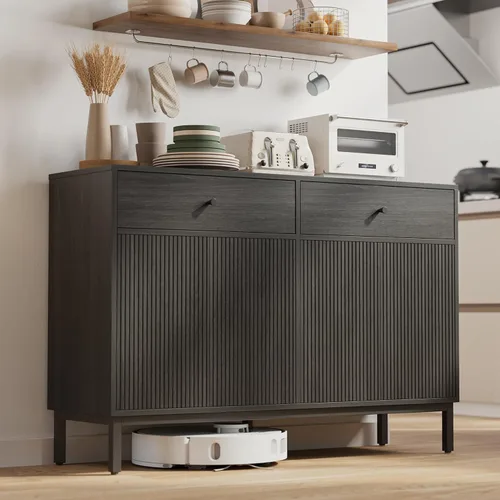 Miniatura 15 de Mericonia Aparador Buffet de Granja con Almacenamiento, Barra de Café Acanalada con Puertas y Estantes Ajustables, Gabinete de Consola de Madera A