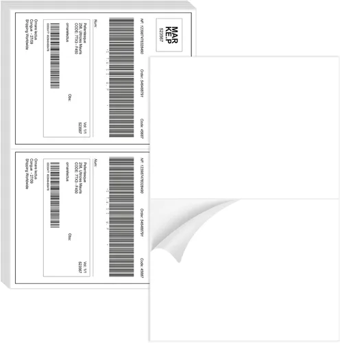 Etiquetas de envío de media hoja, 50 unidades, 8.5 x 5.5 pulgadas, etiquetas de envío autoadhesivas blancas para correo por Internet, 2 por página,