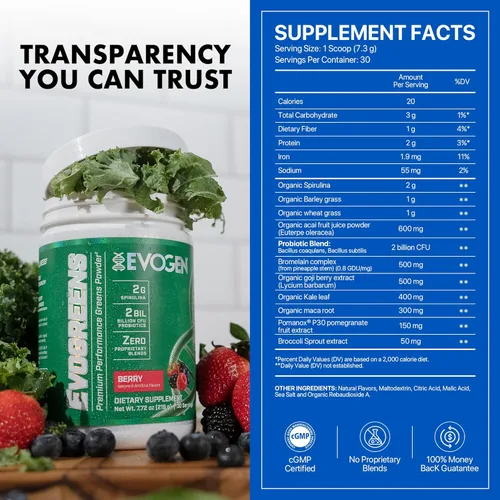 Miniatura 6 de Evogen Evogreens - Polvo Super Greens Promueve la recuperación, el bienestar y la salud inmunológica Superalimento en polvo con espirulina