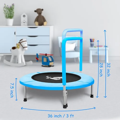 Miniatura 3 de RAVS 36" Toddler Trampoline for Kids Ages 1-6 with Thick Safety Pad Adjustable Foam Handle Easy Assembly Foldable Mini Kids Rebounder Baby Azul