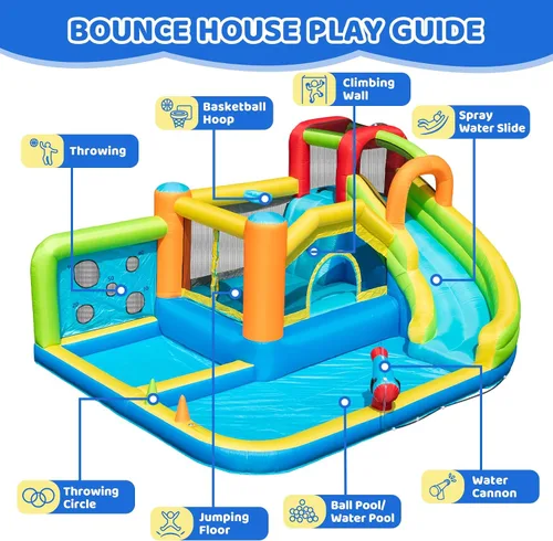 Miniatura 3 de Doctor Dolphin Casa inflable de rebote de agua, casa inflable para niños grandes, tobogán acuático para patio trasero, parque acuático inflable