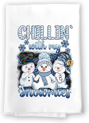 Decoración navideña | Toallas de mano decorativas de cocina y baño | Chillin with My Snowmies | Novedad de invierno de Navidad | Toalla blanca