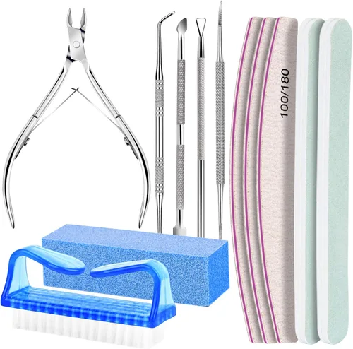 Miniatura 8 de FANDAMEI Kit de cuidado de uñas, limas de uñas 100/180, bloque de pulidor de uñas, pinzas de cutícula, cortador de cutícula, empujador de cutícula