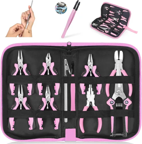 Toolour Juego de alicates de joyería para adultos, 11 piezas de alicates profesionales de joyería con suministros de fabricación de joyas para