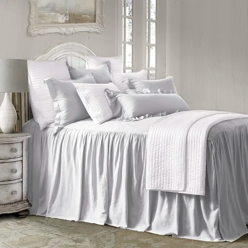 Miniatura 15 de HiEnd Accents Luna - Juego de ropa de cama de lino lavado de 3 piezas con falda con volantes y fundas de almohada, tamaño King, romántico