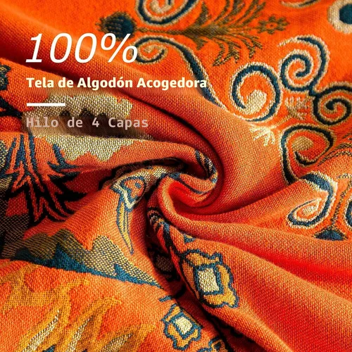 Miniatura 6 de Cobija para cama de estilo bohemio, 100 % algodón, ultra suave, edredón rústico, cobija de otoño, estampado floral, cobija grande rústica para sofá
