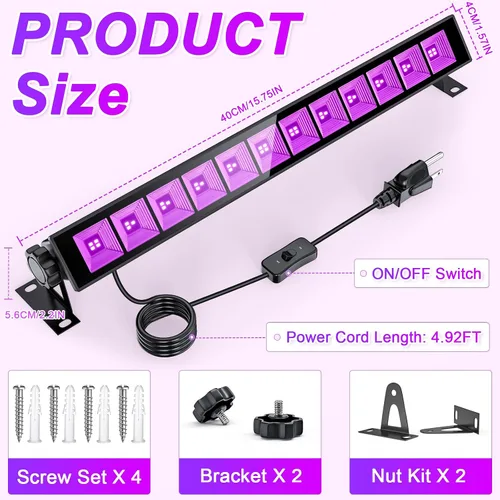 Miniatura 6 de Barras de luz LED negras de 45 W IP65 con interruptor de encendido y apagado de 59 pulgadas para póster, cumpleaños, escenario, Halloween, Navidad