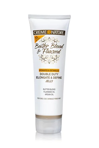 Creme of Nature Double Duty - Jalea alargar y definir con mezcla de mantequilla, linaza y aceite de argán, rica en humedad, antiencogimiento y