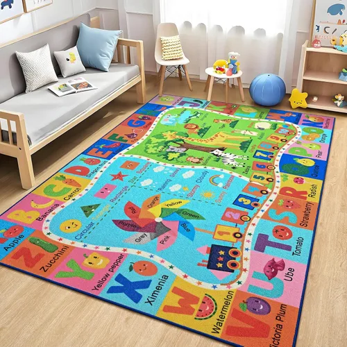 Miniatura 10 de Alfombra infantil para sala de juegos, alfombra educativa ABC de 3 x 5 pies para aula, alfombra divertida del alfabeto para aprender números