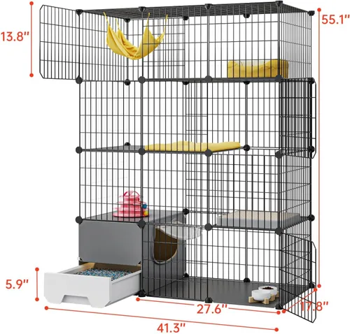 Miniatura 2 de Oneluck Jaula grande para gatos con caja de arena, recintos de bricolaje de 4 niveles, jaula de alambre de metal desmontable, jaula para interiores