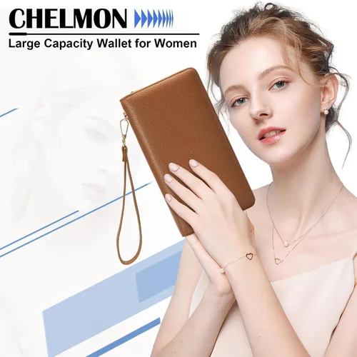 Miniatura 74 de Chelmon - Monedero para mujer de cuero genuino con bloqueo de señal RFID, para tarjetas de crédito