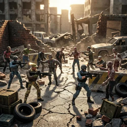 Miniatura 2 de Hombres del Ejército VS Figura de Acción de Zombi Juguetes Realistas Escena de Batalla Conjunto de Juego de Zombi Colecciones Regalos de Navidad