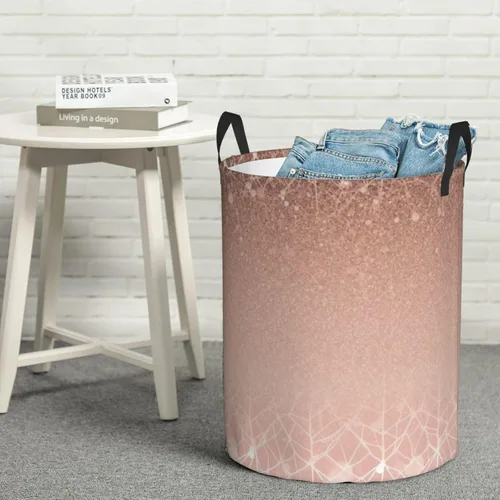 Miniatura 8 de Cesta circular con estampado de oro rosa, impermeable, cesta organizadora de lavandería, con asas, para ropa, juguetes, pequeña