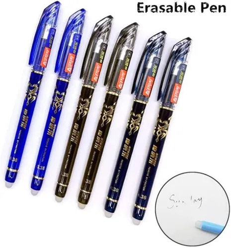 Miniatura 5 de Juego de 2 + 50 bolígrafos de gel de tinta azul y negra de 0.020 in, borrable, con mango lavable, escritura escolar, papelería, tinta de gel (negro)