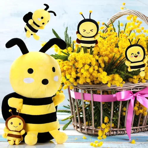 Miniatura 6 de Aoriher 5 piezas de animales de peluche, 1 abeja grande de felpa y 4 lindas abejas suaves de felpa para regalos de cumpleaños, decoración de fiesta