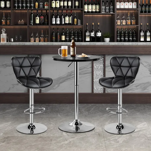 Miniatura 4 de Yaheetech Mesa de bar redonda, altura ajustable y mesas giratorias de 360°, mesa de cóctel con parte superior de MDF, base de patas plateada