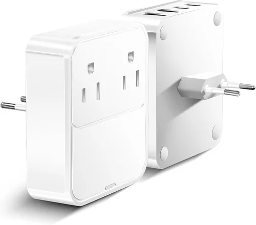 Adaptador de enchufe de viaje europeo tipo C, adaptador de viaje de EE. UU. a Europa con 2 tomacorrientes, 2 USB C (carga rápida PD de 30 W) 2