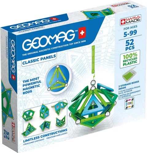 Geomag Juguetes magnéticos clásicos para niños a partir de 5 años, 52 piezas de imanes educativos STEM para niños, bloques magnéticos hechos en