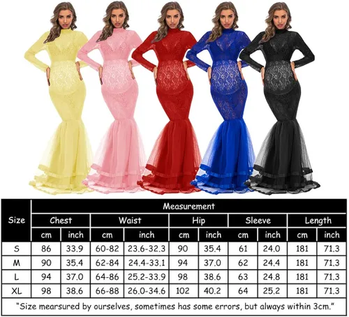 Miniatura 7 de ZIUMUDY Elegante vestido de maternidad transparente de encaje para sesión de fotos manga larga tul tutus vestido maxi de accesorios para fotos