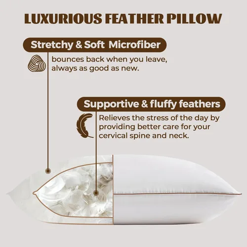 Miniatura 2 de Bafode Almohadas de plumas de ganso, almohadas de cama, tamaño Queen, juego de 2, almohadas de hotel para dormir, almohadas blancas suaves