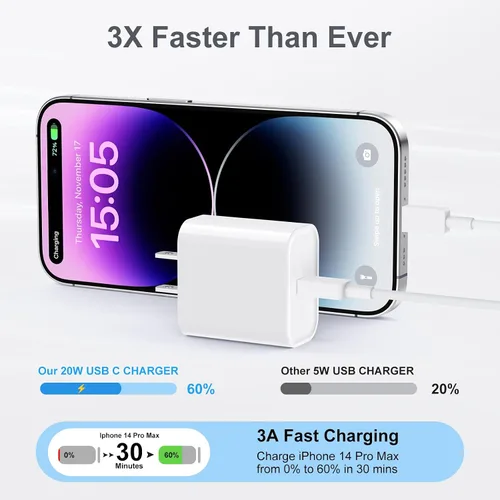 Miniatura 2 de Cargador para iPhone de carga rápida original [certificado Apple MFi], paquete de 2 bloques de carga de pared tipo C con 2 cables USB C a Lightning