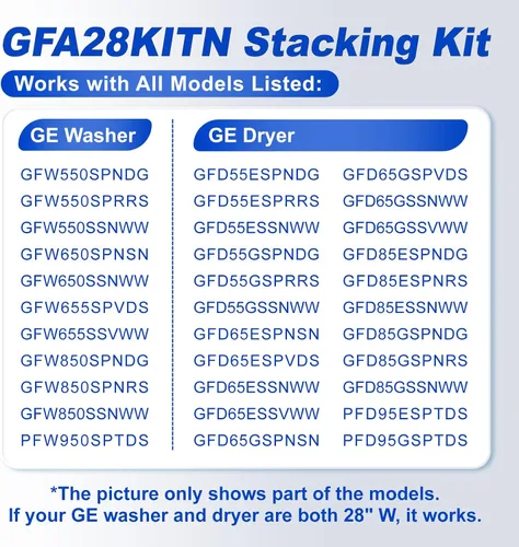 Miniatura 6 de [Patentado] Kit de apilamiento GFA28KITN para GE Kit de soporte de pila de lavadora y secadora de 28 pulgadas de ancho, compatible con lavadoras
