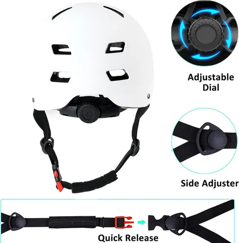 Miniatura 3 de Casco de bicicleta en 3 tallas para adolescentes, niños, jóvenes, adultos, Bavilk Casco de monopatín ajustable multideporte para bicicleta, Blanco