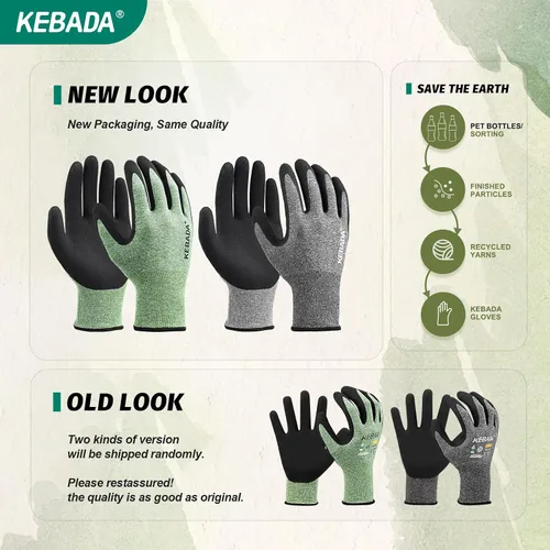 Miniatura 2 de Kebada Guantes de jardinería para hombres, 2 pares de guantes de jardín transpirables, revestimiento de látex de espuma, guantes de trabajo de Verde