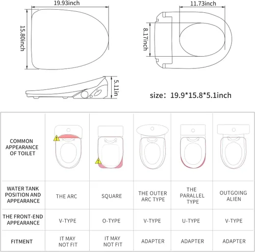 Miniatura 6 de X7 Asiento de inodoro de bidé, accesorio alargado para inodoro con agua caliente con cierre suave, asiento de bidé eléctrico con calefacción