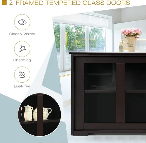 Miniatura 5 de Byroce - Aparador de buffet, armario apilable de almacenamiento para barra de café con estante ajustable y puertas correderas de vidrio, armario