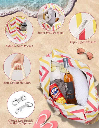 Miniatura 4 de Allinside Bolsa de playa a rayas onduladas para mujer, bolsa de playa extra grande, impermeable, bolsa de fin de semana para gimnasio, playa