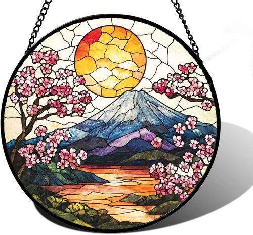 Miniatura 12 de DASTOLL Colgante de vidrio emplomado para ventana, diseño de lirio del valle, mariposa, atrapasol para puertas, hogar, atrapasoles decoración