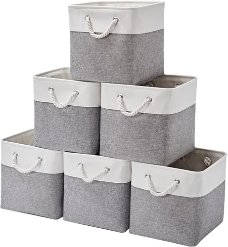 Miniatura 8 de Cubos de Almacenamiento de 13 x 13 Pulgadas, Paquete de 6 Cubos de Almacenamiento para Estantes, Contenedores de Almacenamiento de Tela Plegables