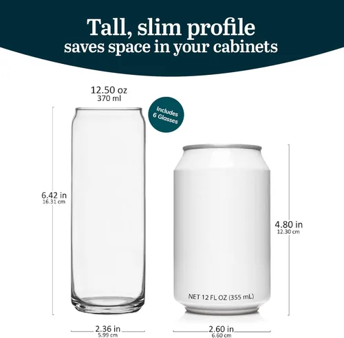 Miniatura 3 de Libbey Vasos Clásicos Delgados para Latas de Cerveza, Vasos Altos de 12.5 oz para Beber Juego de 6, que Ahorran Espacio y Cristalería Delgada