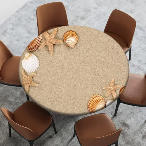 Miniatura 40 de Mantel con patrón de playa, borde elástico, impermeable, lavable, para uso en interiores y exteriores, patio, turquesa aguamarina, para mesas