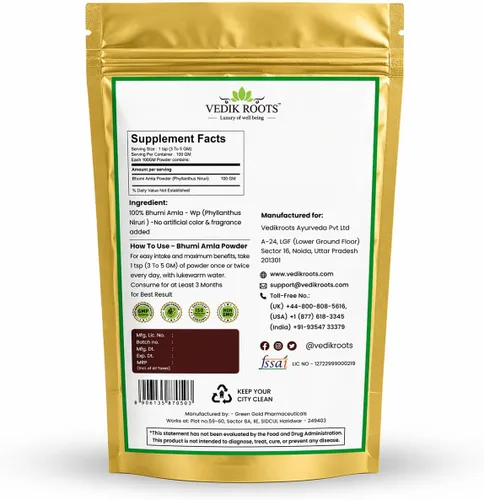 Miniatura 2 de Polvo orgánico de Bhumi Amla – Rico en Vitamina C Antioxidante – Apoya la Función Inmune Saludable 100 Gm (Paquete de 2)