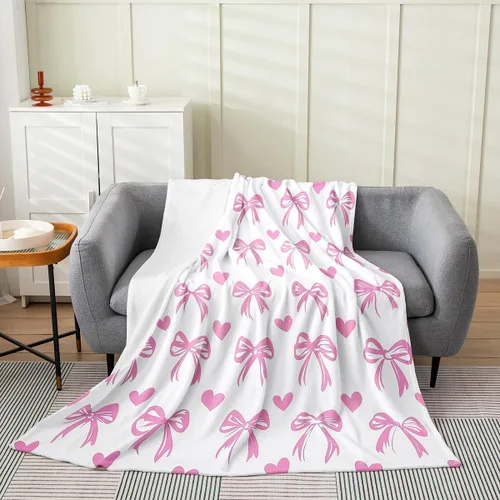 Miniatura 36 de Erosebridal Manta de franela con nudo de lazo para niñas, 40 x 50 pulgadas, diseño de rayas de diamante, para sofá cama y cama de vellón para niños