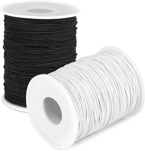 selizo - Paquete de 2 cuerdas elásticas para pulseras, collares, cuentas, fabricación de joyas y costura (0.047 in, 109 yardas, negro y blanco)